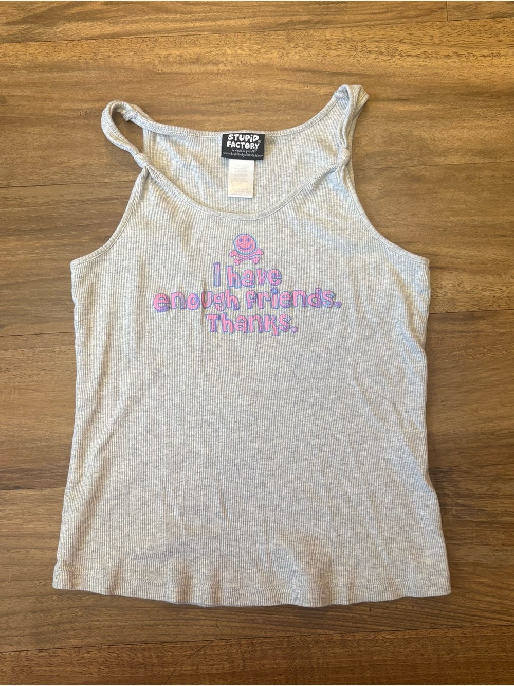 2007 Stupid Factory Grey Ribbed Tank with Pink Graphic